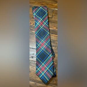 Vintage Dior Signature Tie 100%‎ Silk Textured Multi Color Plaid Tartan.